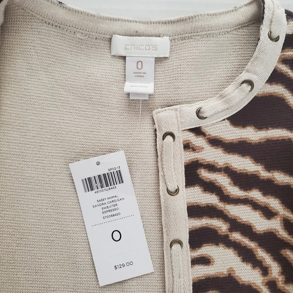 Chico's Sassy Animal Sandra Open Front Cardigan Sweater Size 0 Small US … - Picture 3 of 10